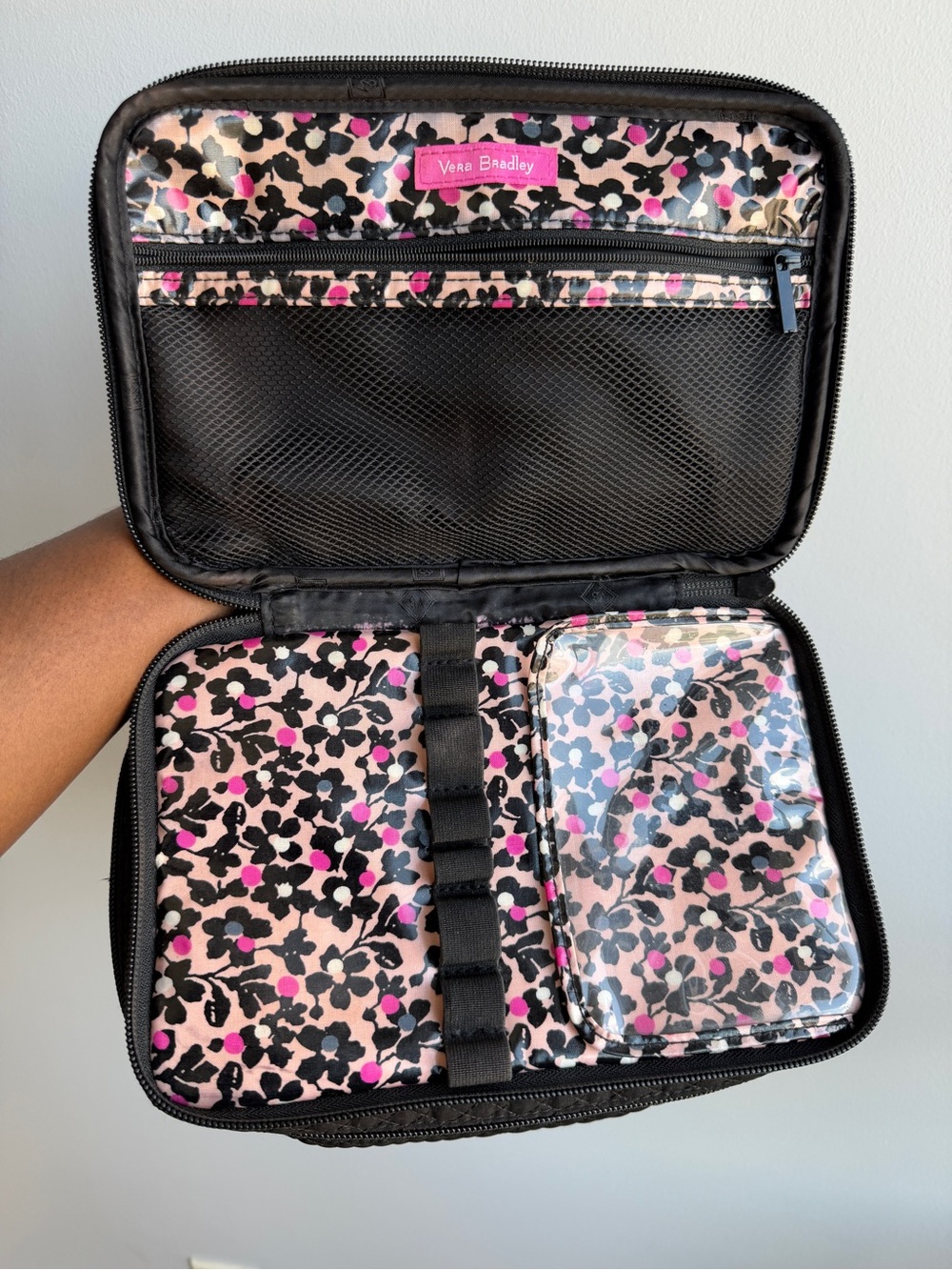 Vera Bradley Black Quilted Travel Cosmetic Case with Top Handle - Picture 4 of 7